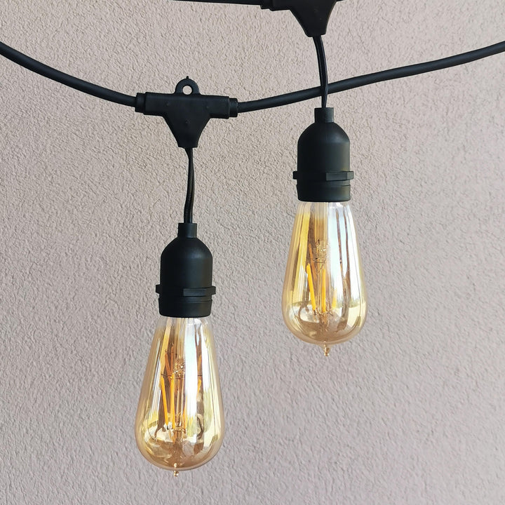 ST58 Amber Glass Bulb Dimmable Festoon Lights | 15m 15 Bulbs | Drop Hang