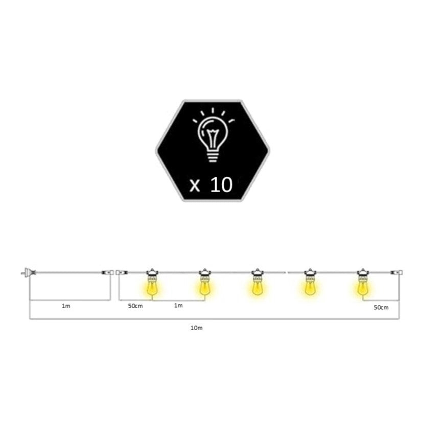 G45 Glass Bulb Festoon Lights | 10m 10 Bulbs | Flush Mount
