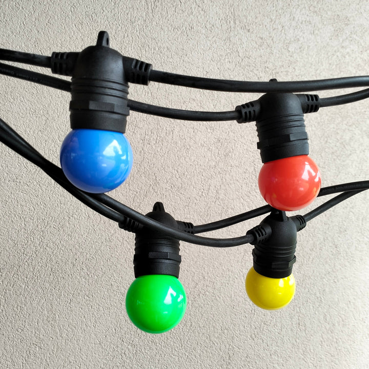 G45 Colour Bulb Festoon Lights | 10m 10 Bulbs | Flush Mount