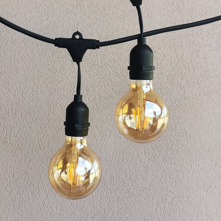 G80 Amber Glass Bulb Dimmable Festoon Lights | 10m 10 Bulbs | Drop Hang
