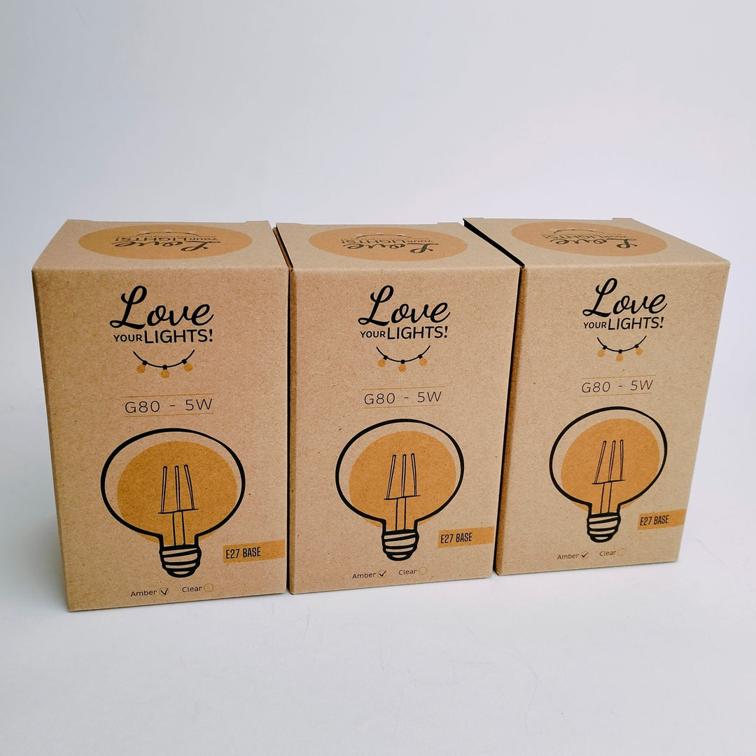 G80 Amber Glass Bulb Dimmable Festoon Lights | 10m 10 Bulbs | Drop Hang