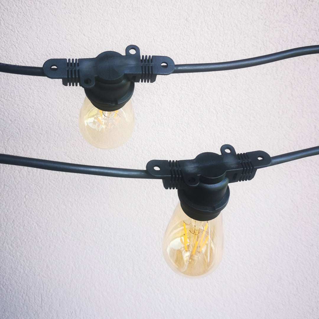 ST58 Amber Bulb Festoon Lights | 10m 10 Bulbs | Flat Flush Mount