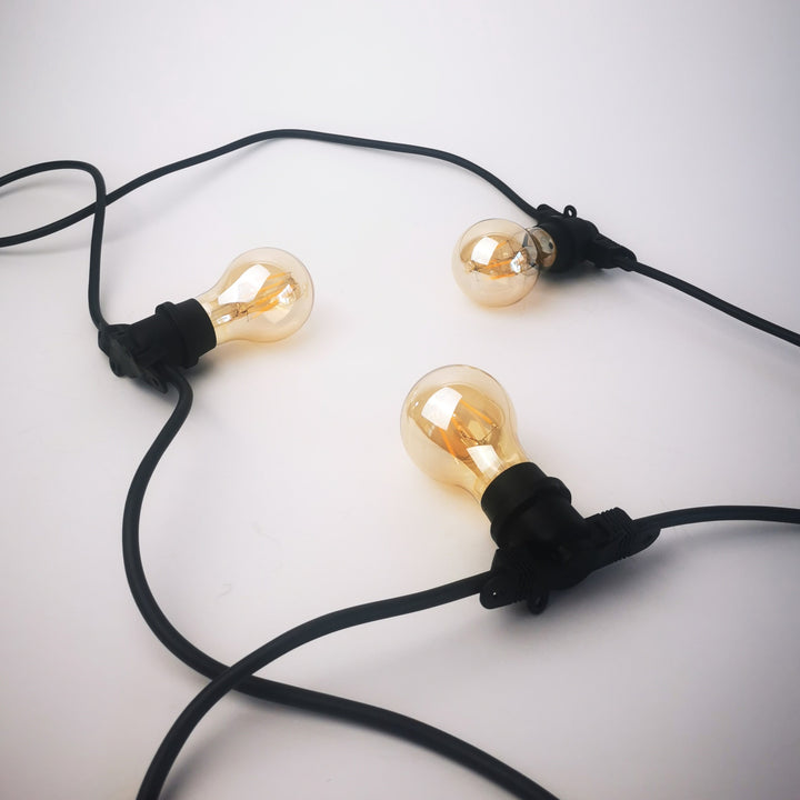 A19 Amber Bulb Festoon Lights | 10m 10 Bulbs | Flat Flush Mount