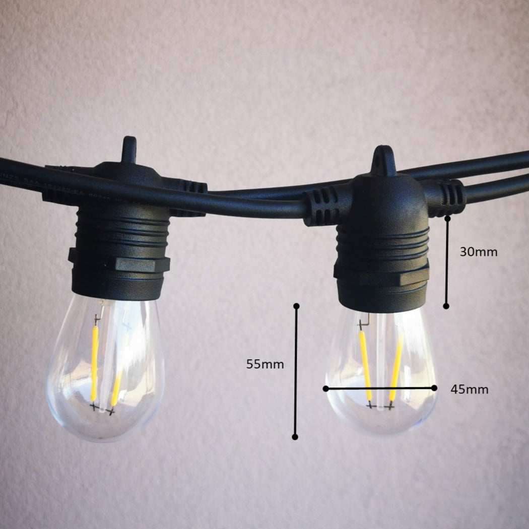 S14 Bulb Dimmable Festoon Lights | 10m 20 Bulbs | Flush Mount