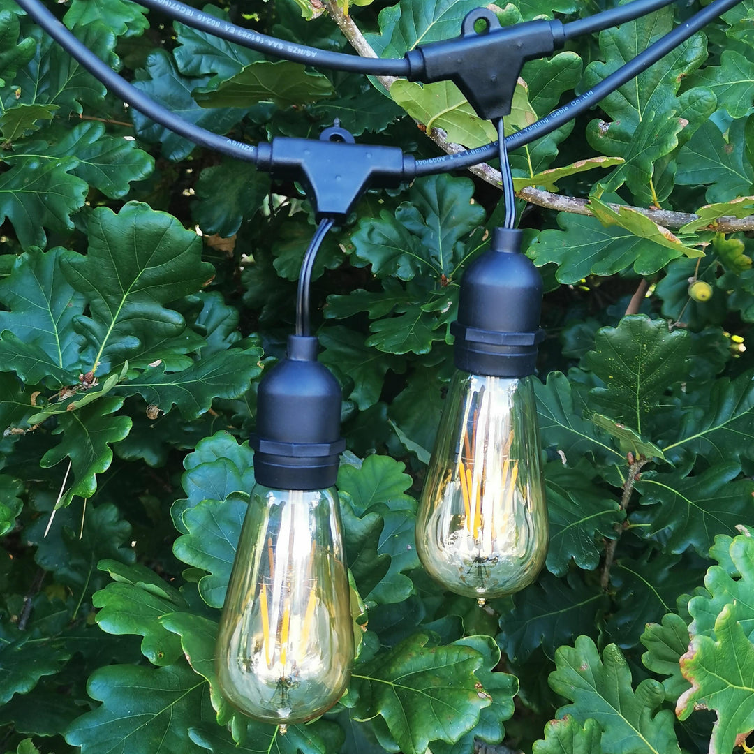 ST58 Amber Glass Bulb Dimmable Festoon Lights | 15m 15 Bulbs | Drop Hang