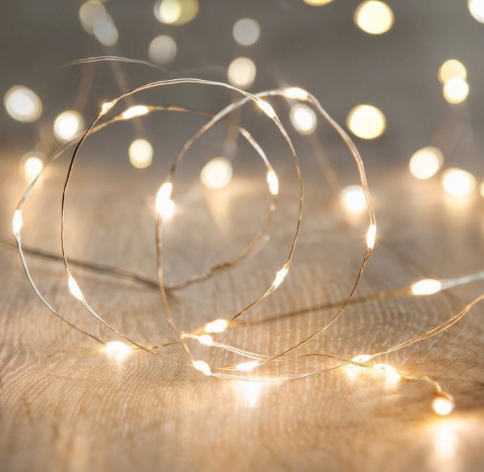 Silver 5m Fairy Lights | Warm White | CR2032 Battery | Decorative Indoor